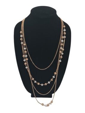 Gold-Tone Multi-Layer Filigree Ball Beaded Matte Gold Necklace